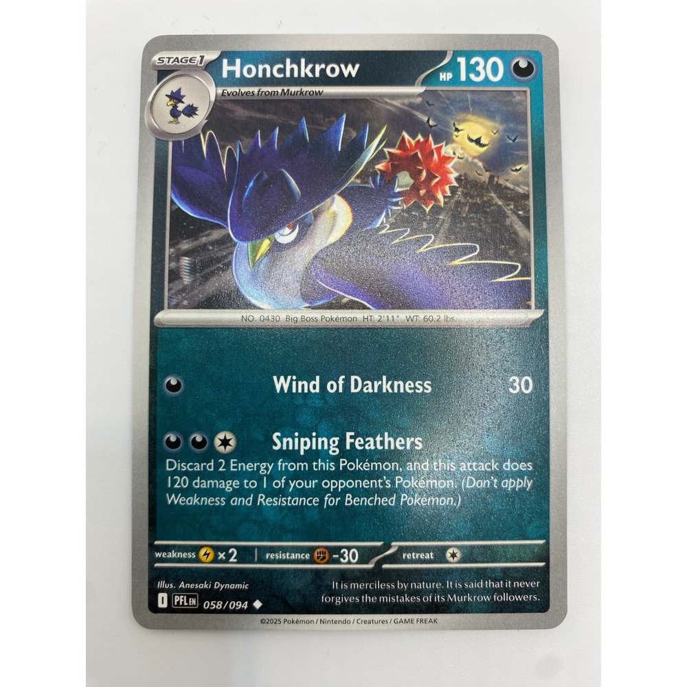Pokemon Honchkrow Darkness 058/094 Prismatic Evolutions Uncommon Pocket Monster
